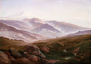 brown and white abstract painting, landscape, painting, Caspar David  Friedrich