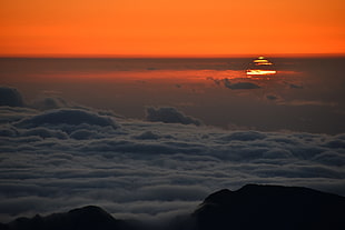 white clouds and orange sun, Earth, isle of Maui
