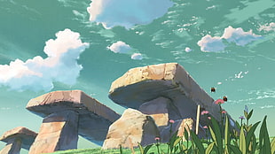 gray balance stones animated illustration, Hoshi wo Ou Kodomo HD wallpaper