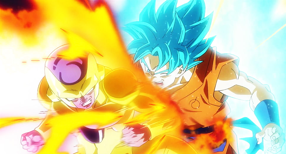 San Guko VS. Freeza illustration, Dragon Ball Super, Son Goku, Super Saiyan Blue HD wallpaper