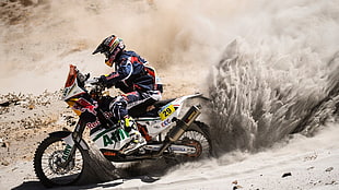 white and black off-road motorcycle, motorcycle, KTM, Red Bull, Dakar HD wallpaper