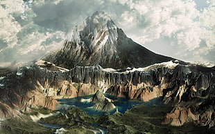 gray mountain illustration, nature, landscape