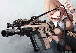 animated girl character holding machine gun wallpaper, anime, anime girls, original characters, weapon HD wallpaper