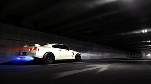white coupe, Nissan GT-R, car