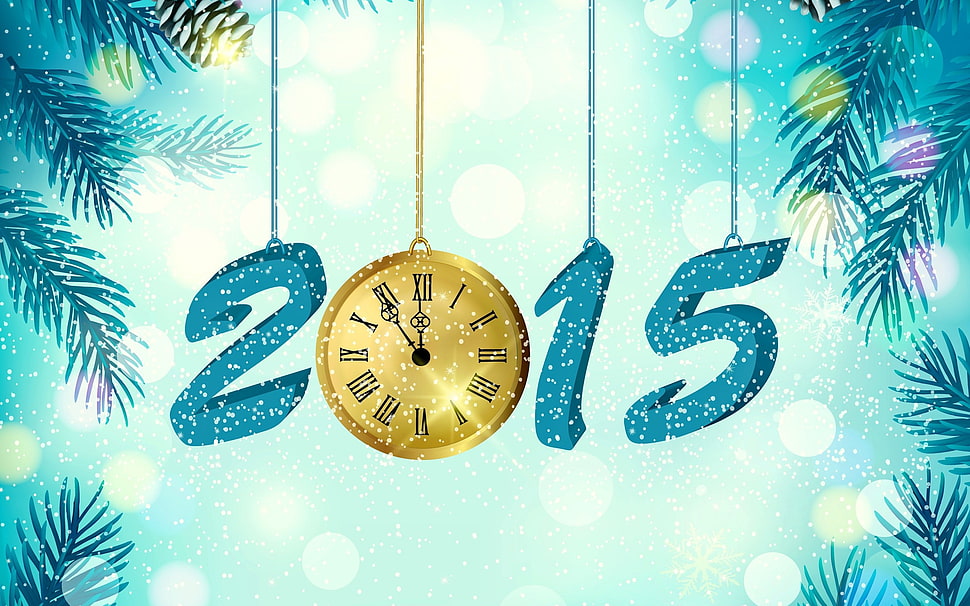 gold pocket watch illustration, Christmas, New Year, clocks, 2015 HD wallpaper