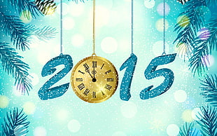 gold pocket watch illustration, Christmas, New Year, clocks, 2015