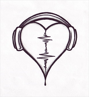 black heart with headphones sketch