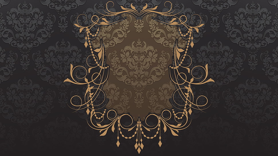 brown and black floral damask pattern HD wallpaper