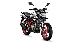 black and white Honda sport motorcycle