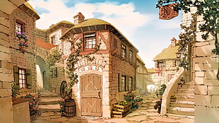 illustration of brick house, fantasy art, artwork, fan art, house HD wallpaper