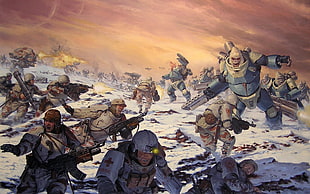 soldier war painting, science fiction, gorillas, apes, power armor HD wallpaper