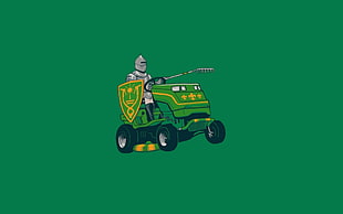 knight riding ride on mower graphic ads HD wallpaper