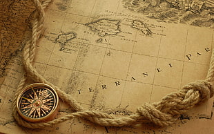 brown map with compass illustration HD wallpaper