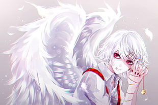 white haired man with wings anime character wall paper, Tokyo Ghoul, Suzuya Juuzou, wings, white hair HD wallpaper