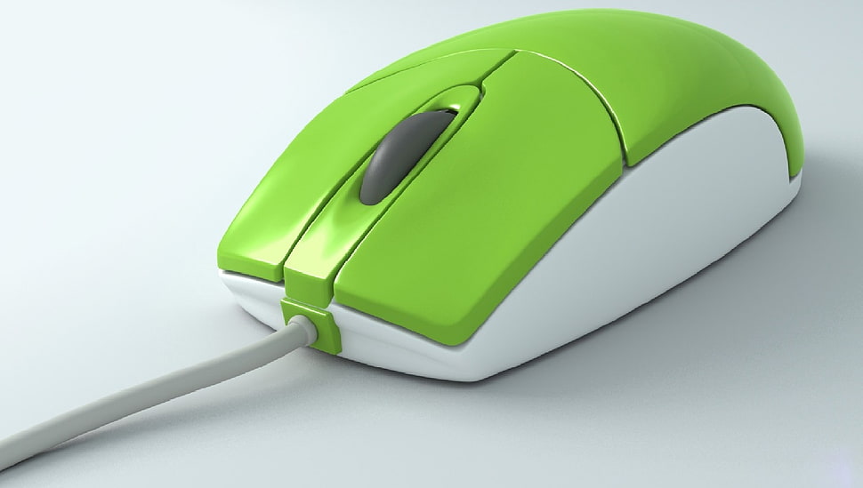 green and white corded mouse HD wallpaper