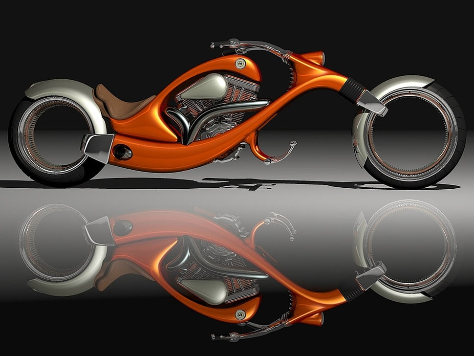 orange and gray hubless motorcycle HD wallpaper
