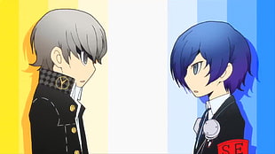 brown and blue haired anime characters, Persona series, Persona 3, Persona 4