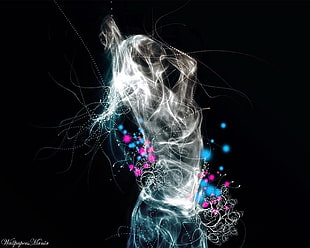 black and blue beaded necklace, dancing, dancer, digital art