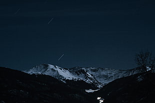 snowy mountain, mountains, snow, night, night sky HD wallpaper