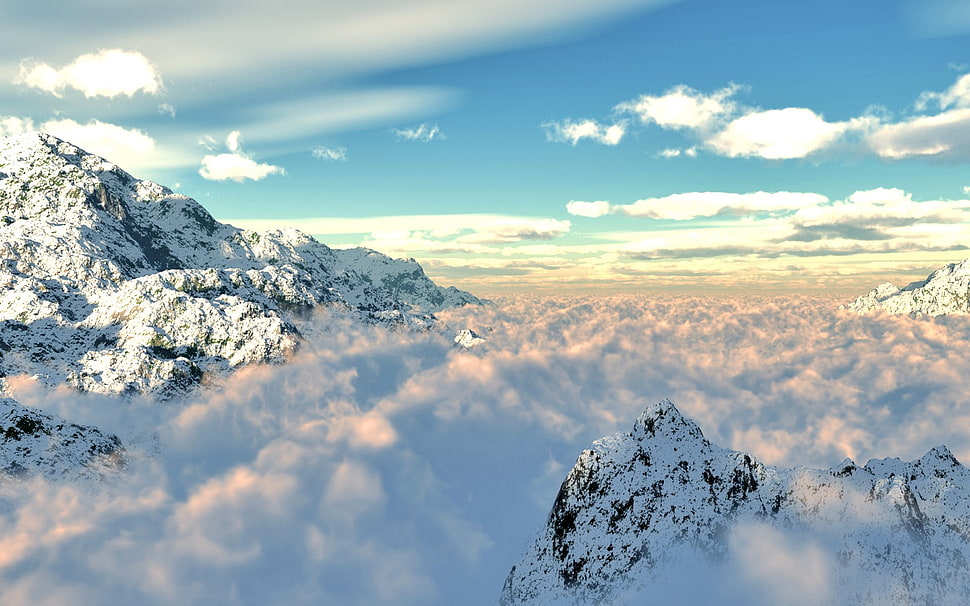 sea of clouds, clouds, mountains, nature, sky HD wallpaper