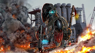 robot with gun digital wallpaper, digital art, video games