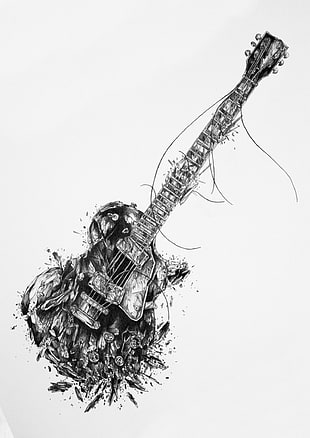 black and gray electric guitar digital wallpaper, digital art, minimalism, white background, electric guitar