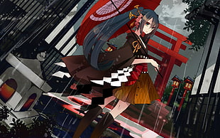 female character holding umbrella digital wallpaper, Hatsune Miku, Vocaloid, umbrella, rain