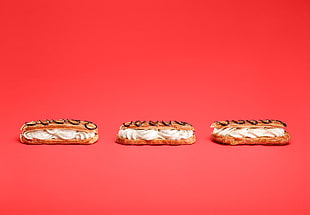 three breads with creams, Android (operating system), red background, minimalism, digital art