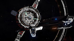 gray and red spaceship, Elite: Dangerous, space, science fiction, video games