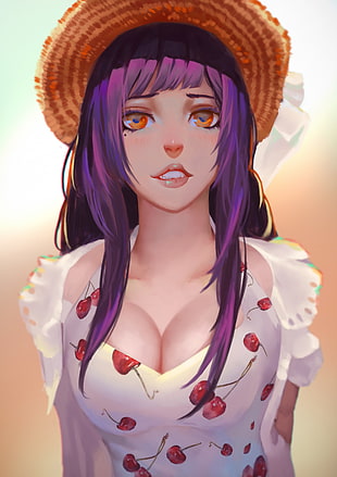 purple haired girl anime character