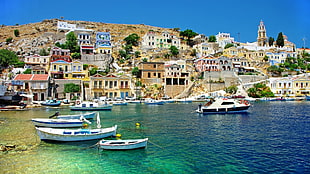 white bass boat, boat, sea, Greece HD wallpaper