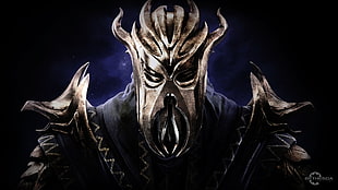 monster wearing gold-colored helmet, The Elder Scrolls V: Skyrim, Miraak, video games