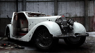 vintage white vehicle, gangsters, Bugatti