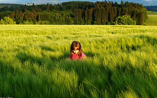 green grass field, children