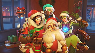 Santa Claus with boys and girl HD wallpaper