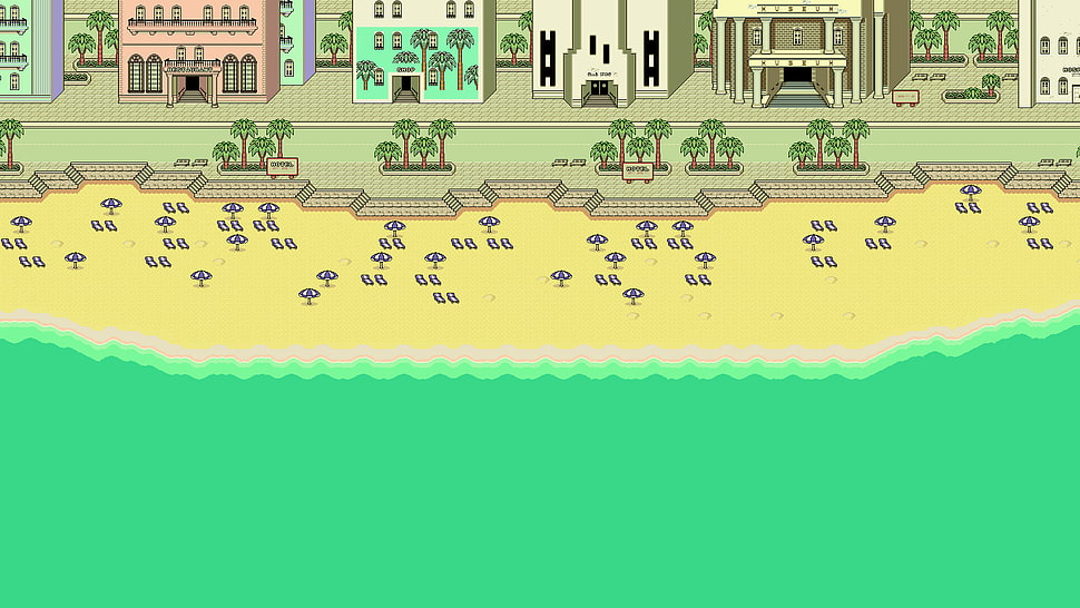 animated seashore, pixel art, pixels, beach, artwork HD wallpaper