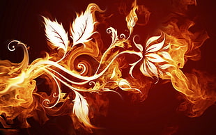 orange foliage flame digital wallpaper