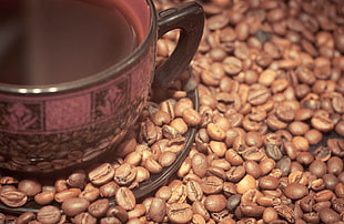 brown coffee beans, Coffee beans, Coffee, Cup HD wallpaper