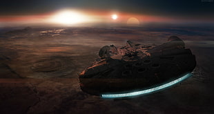 selective focus photography of gray spaceship on flight HD wallpaper