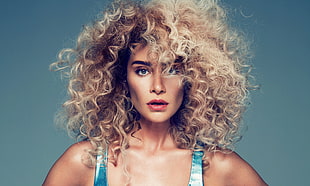 woman's blonde curly hair HD wallpaper