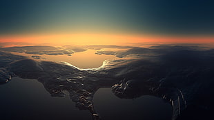 aerial photo of island during sunset