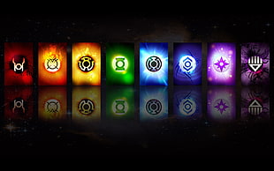 Justice League logo lamp set, Green Lantern, Sinestro, collage, digital art