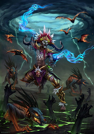 animated skull and bat character digital wallpaper, witch doctor, Diablo, Diablo III, Diablo 3: Reaper of Souls HD wallpaper
