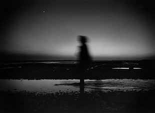 silhouette of person, monochrome, dusk
