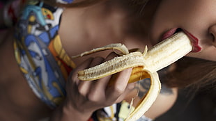 yellow banana, bananas, women, model, phallic symbol