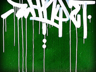 white and green template, graffiti, wall
