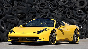 yellow convertible coupe, Ferrari 458, supercars, car