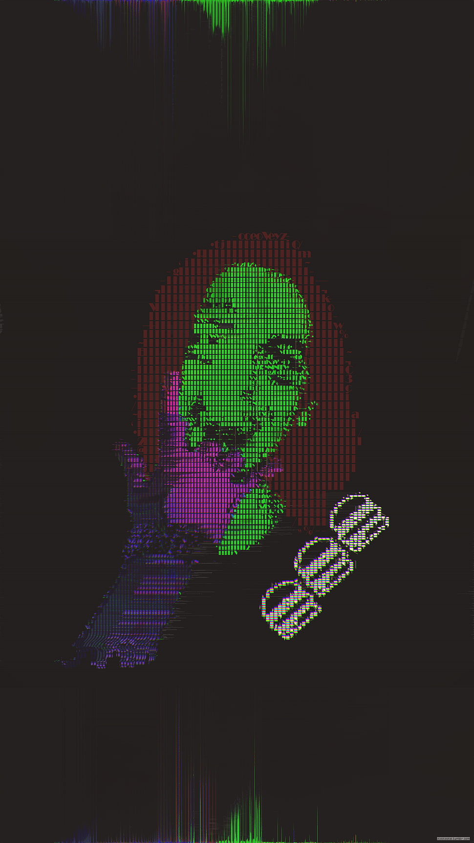 green and purple character, glitch art, abstract, ASCII art HD wallpaper