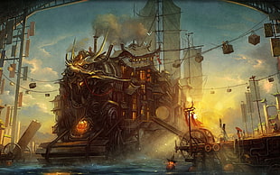 warship wallpaper, artwork, steampunk