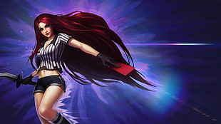 red-haired female anime character digital wallpaper, League of Legends, katarina (league of legends)